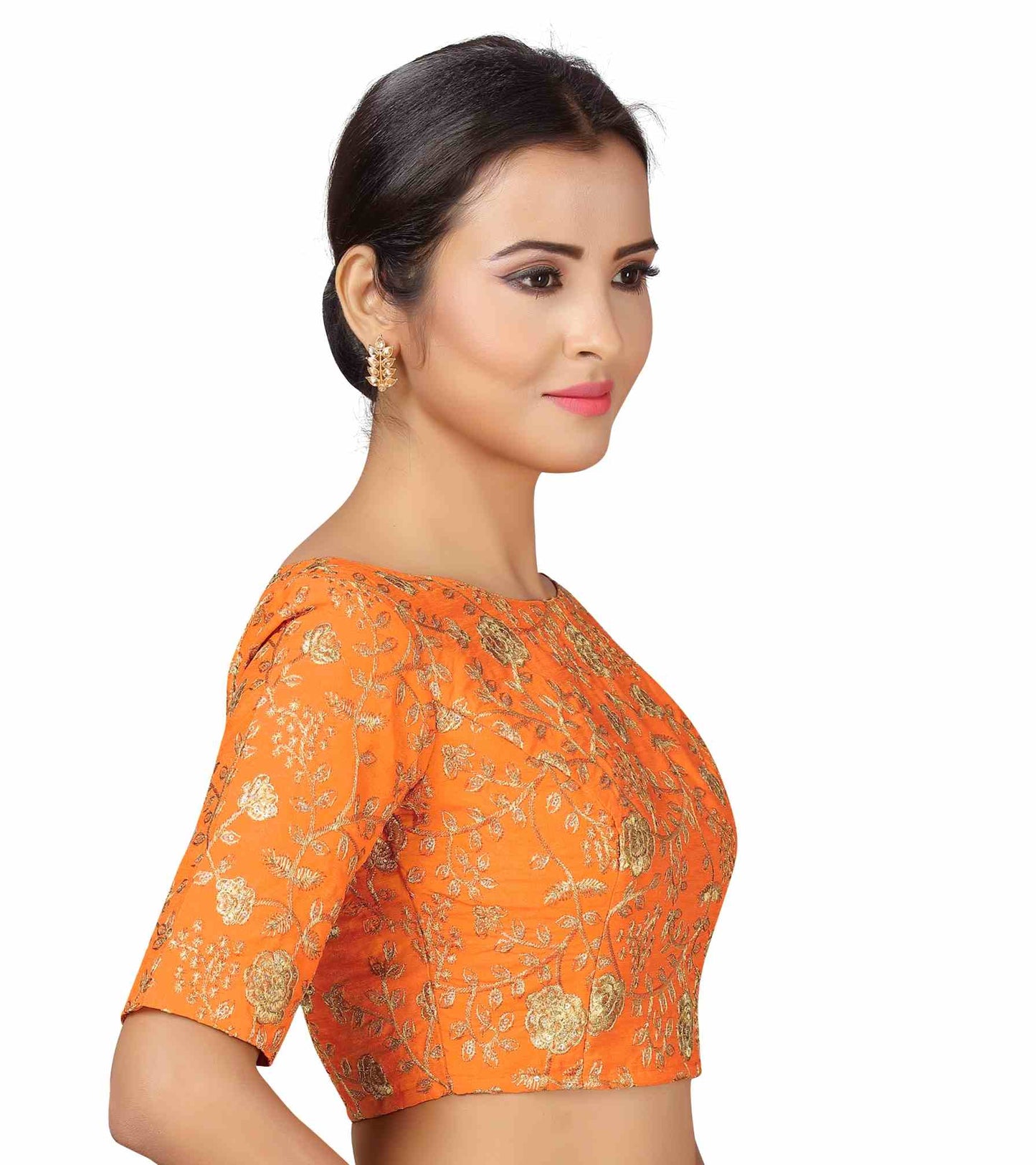 Women's Orange Zari Embroidered Blouse - (1pc set)