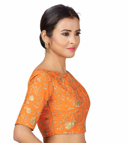 Women's Orange Zari Embroidered Blouse - (1pc set)