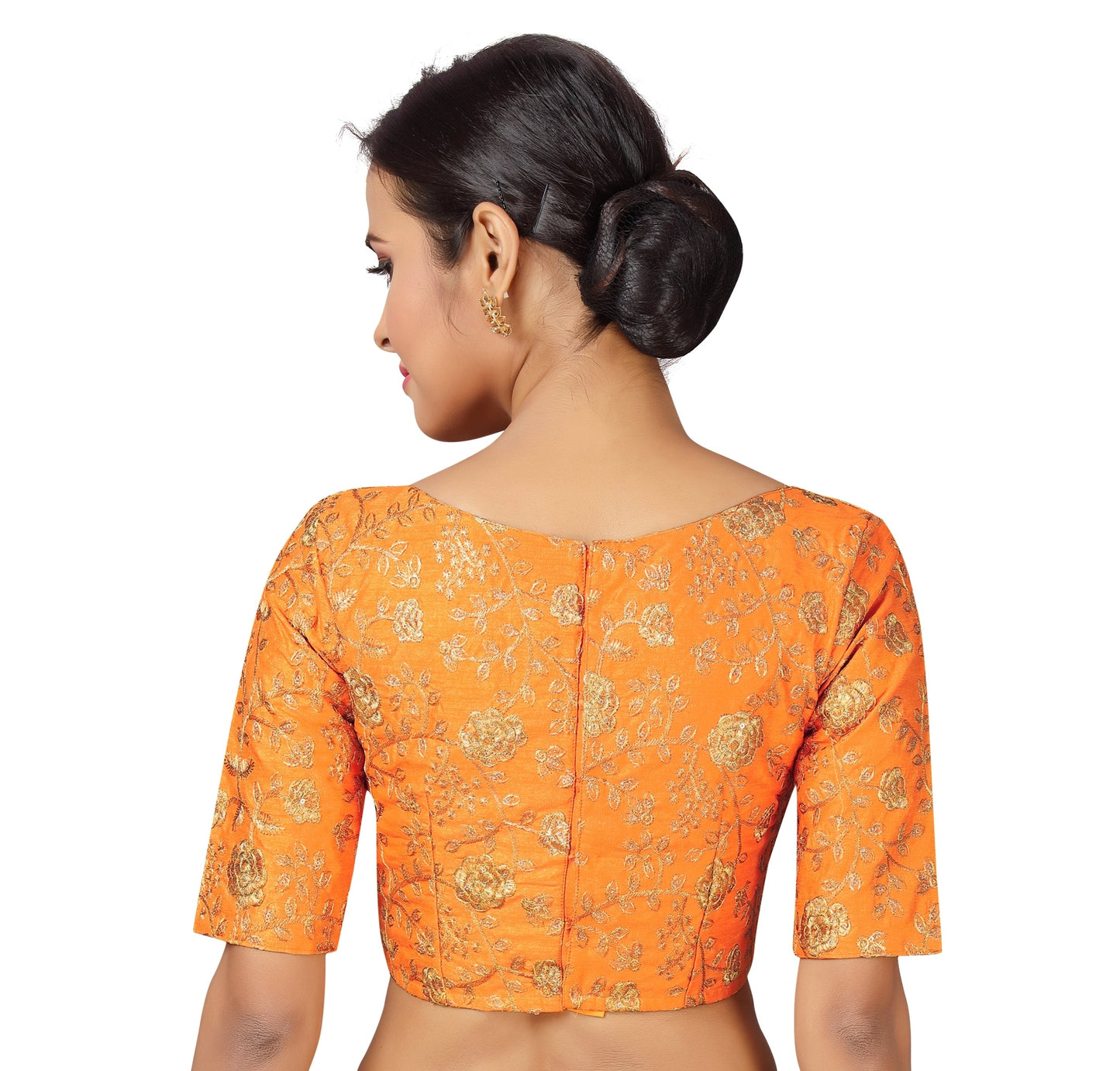 Women's Orange Zari Embroidered Blouse - (1pc set)