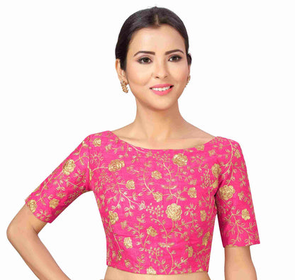 Women Pink Zari Saree Blouse  (1pc)