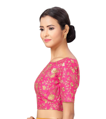 Women Pink Zari Saree Blouse  (1pc)