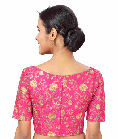 Women Pink Zari Saree Blouse  (1pc)