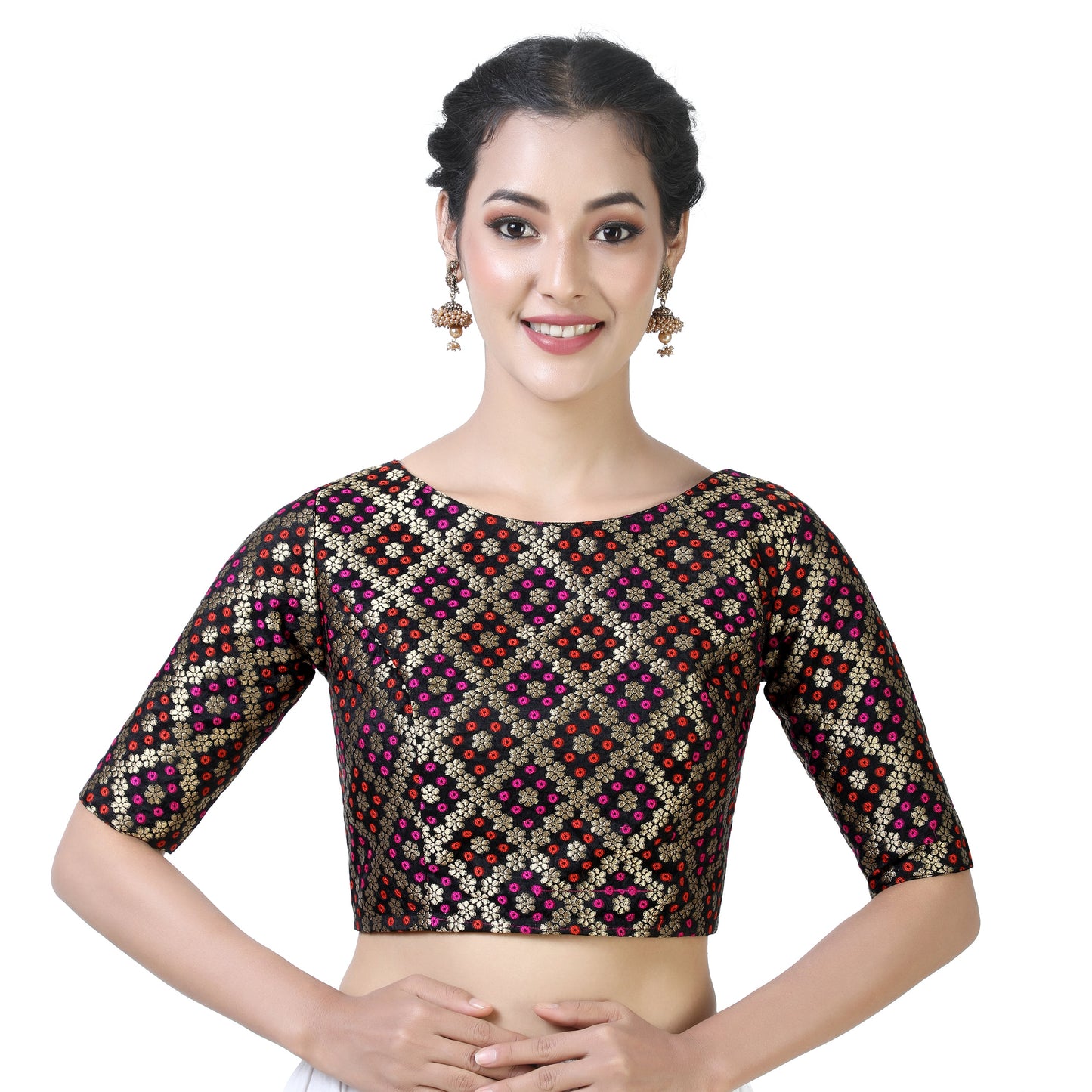 Women Black Brocade Saree Blouse  (1pc)