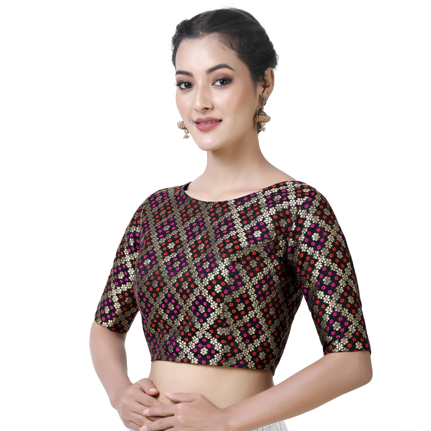 Women Black Brocade Saree Blouse  (1pc)