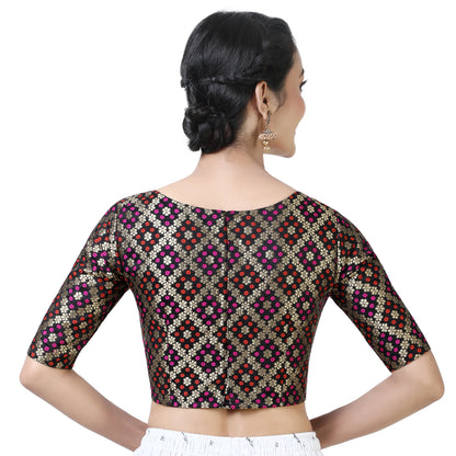 Women Black Brocade Saree Blouse  (1pc)