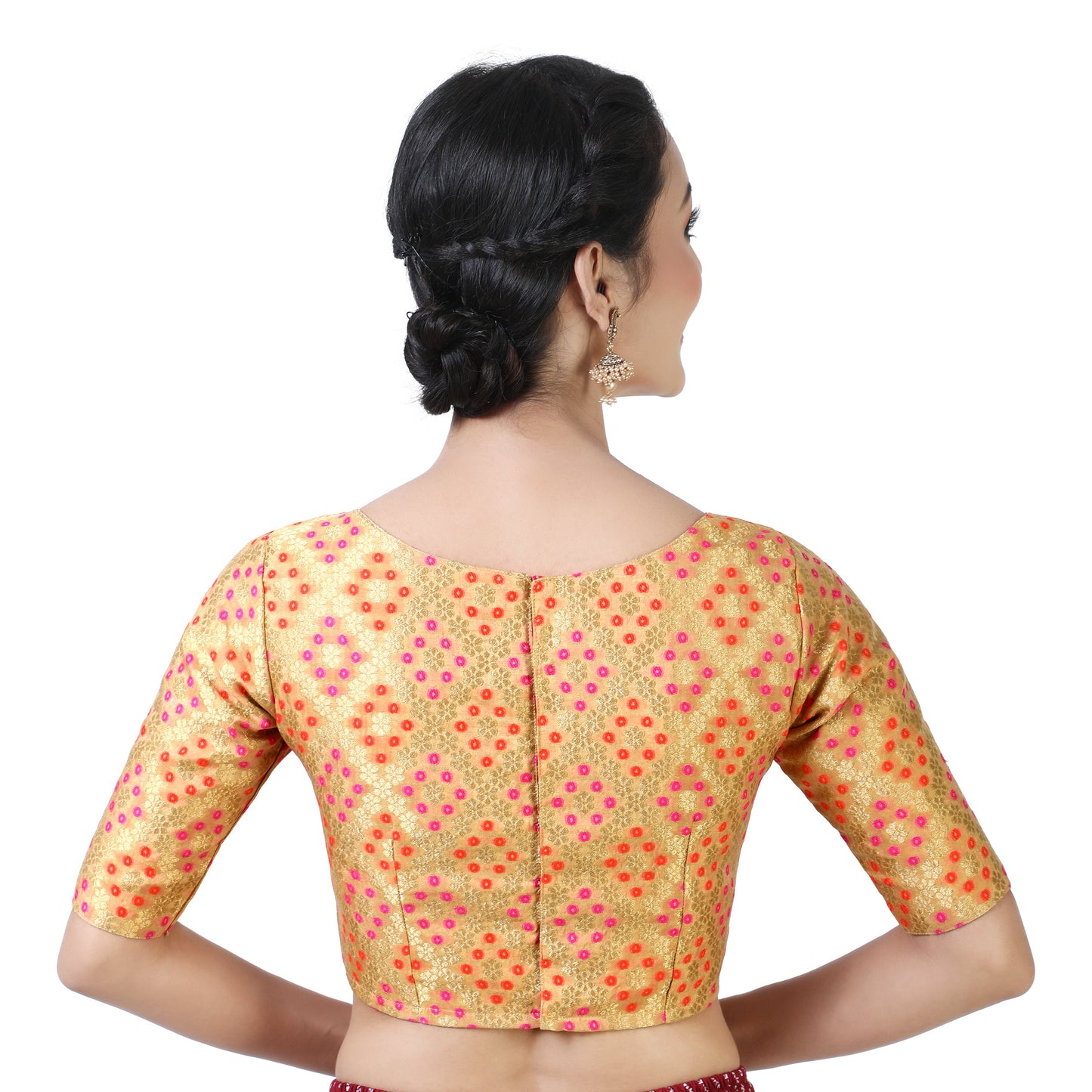 Women Gold Bandhni Brocade Saree Blouse  (1pc)