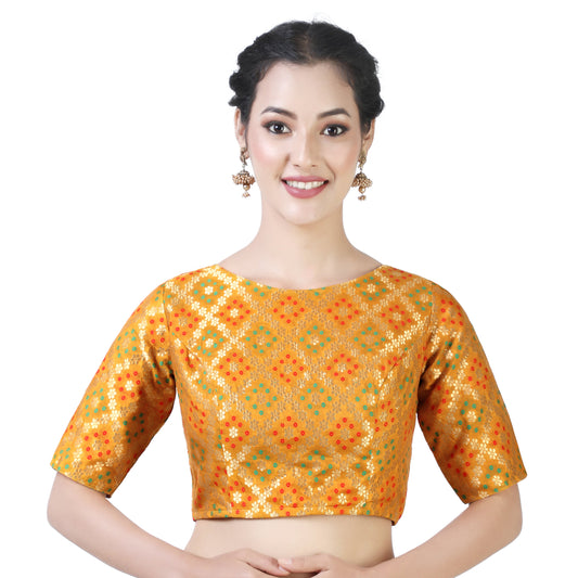 Women's Mustard Bandhni Brocade Blouse - (1pc set)