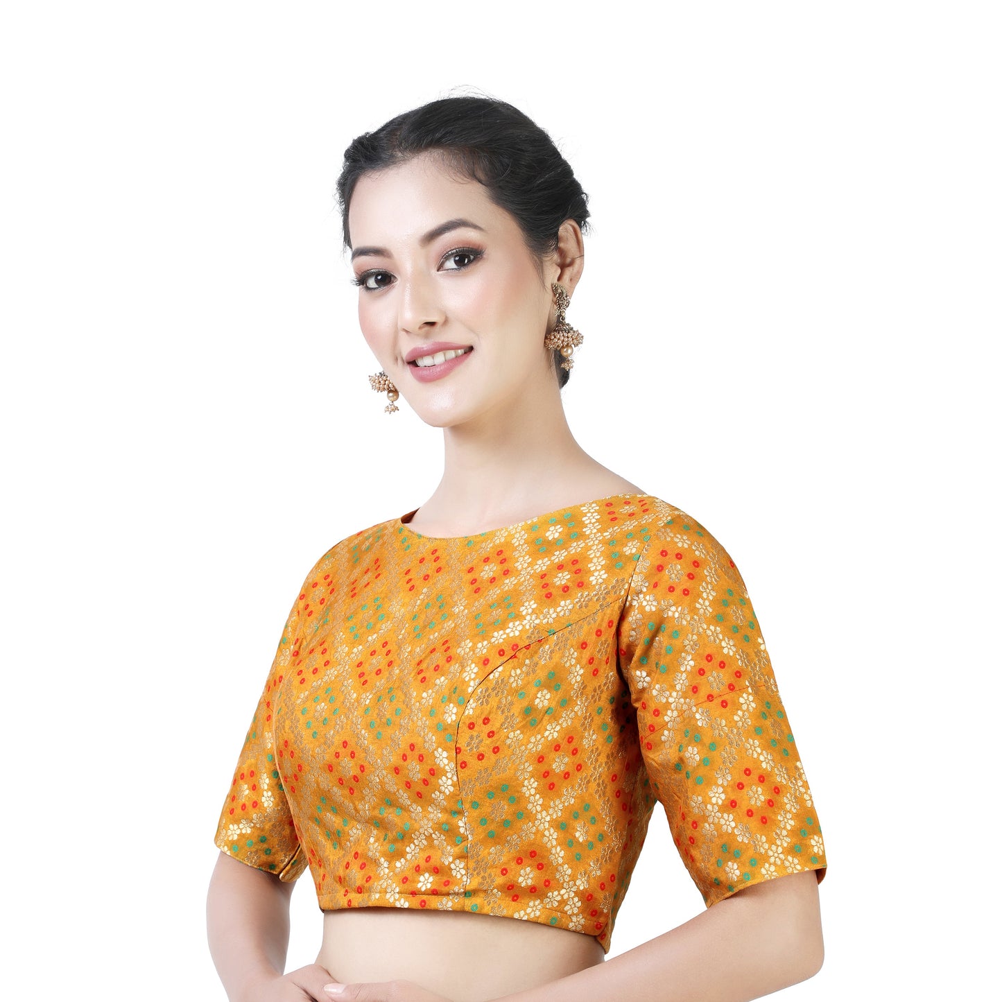 Women's Mustard Bandhni Brocade Blouse - (1pc set)