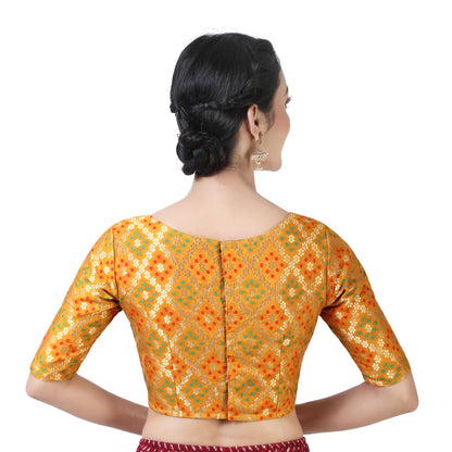 Women's Mustard Bandhni Brocade Blouse - (1pc set)