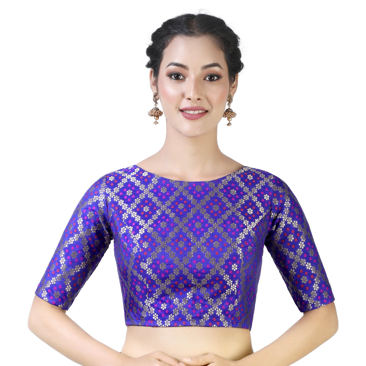 Women's Royal Blue Bandhni Brocade Blouse - (1pc set)