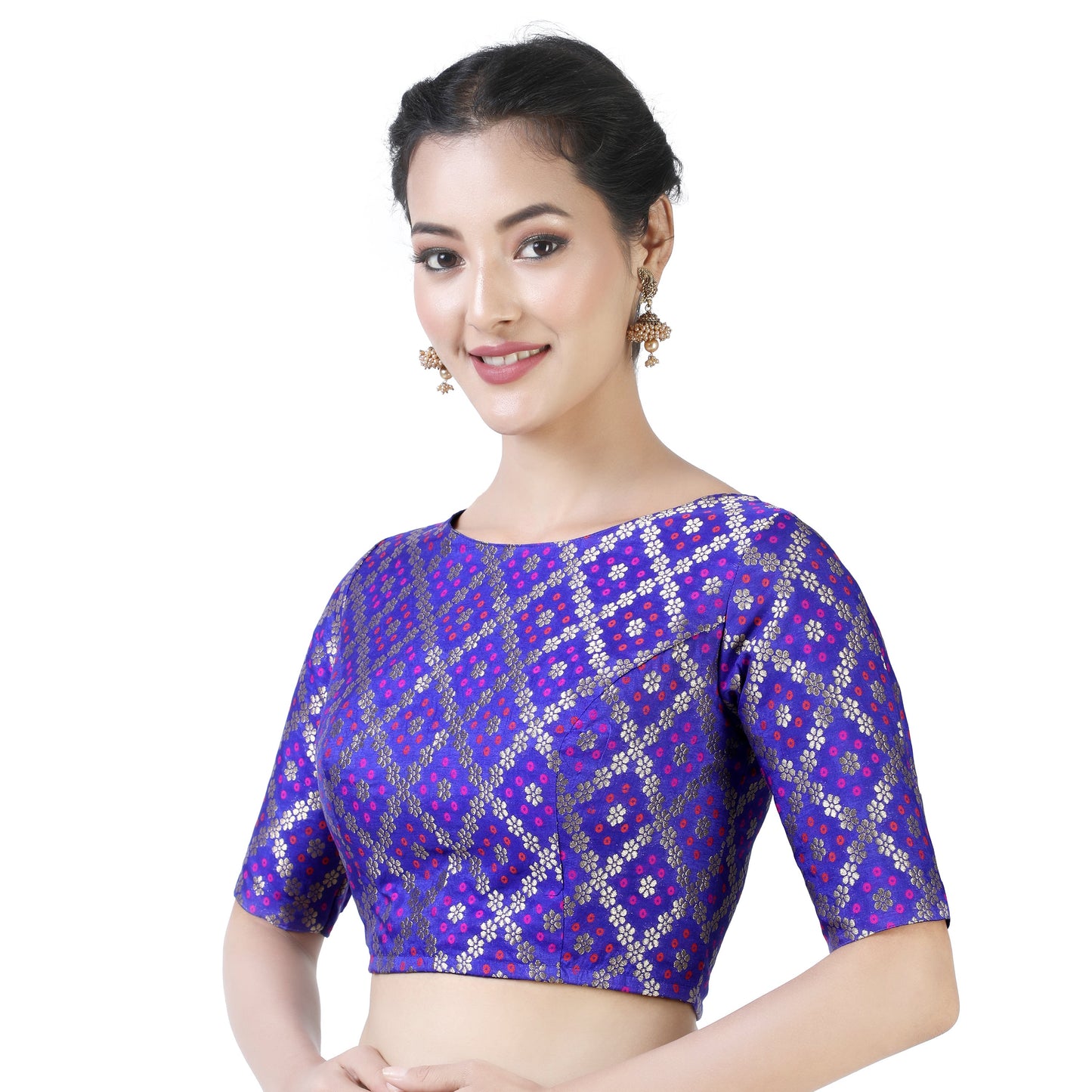 Women's Royal Blue Bandhni Brocade Blouse - (1pc set)