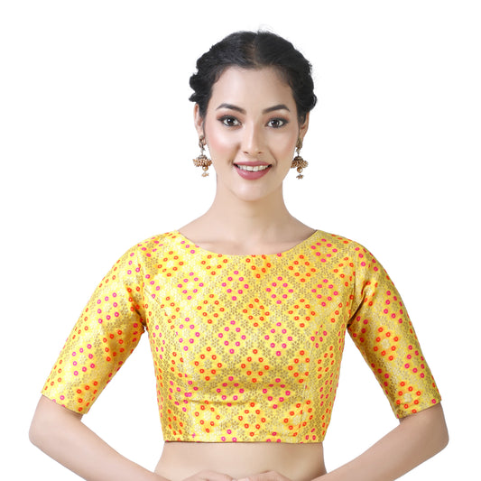 Women's Yellow Bandhni Brocade Blouse - (1pc set)