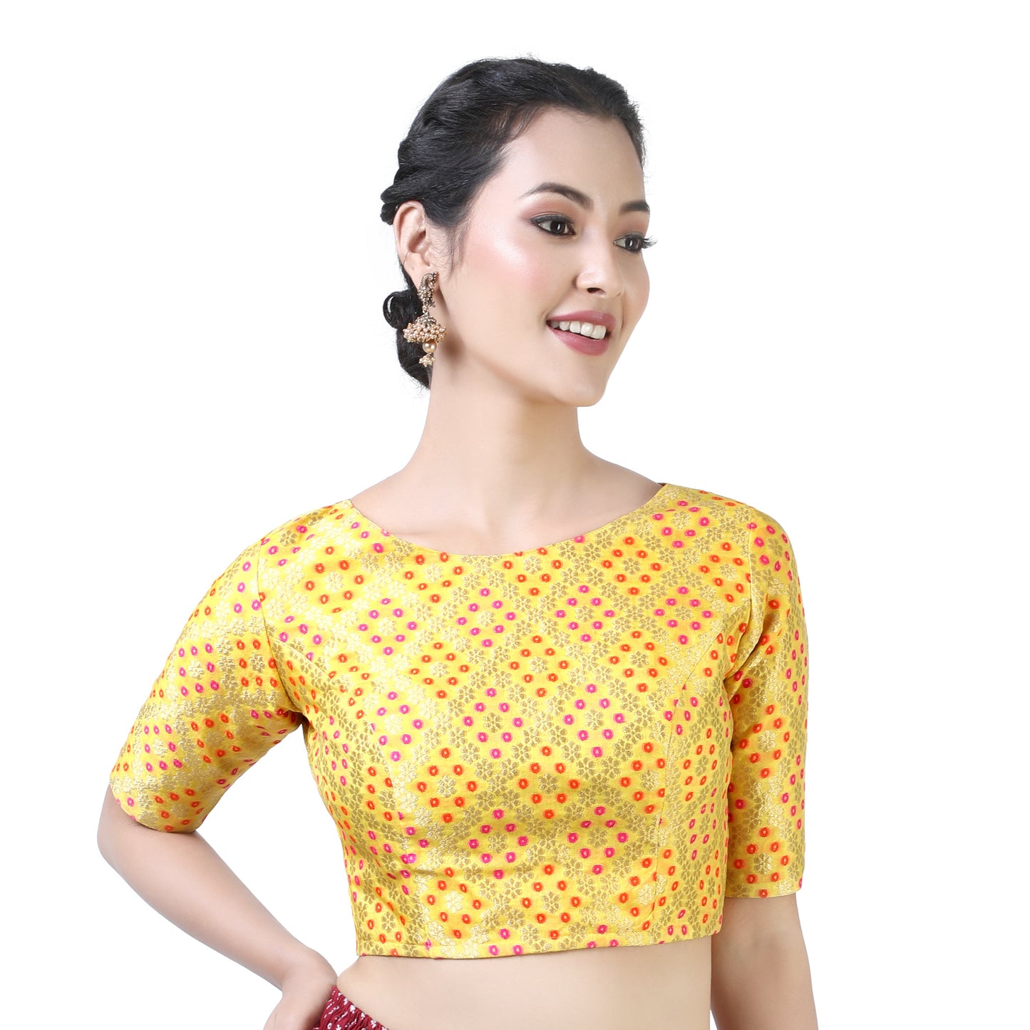 Women's Yellow Bandhni Brocade Blouse - (1pc set)