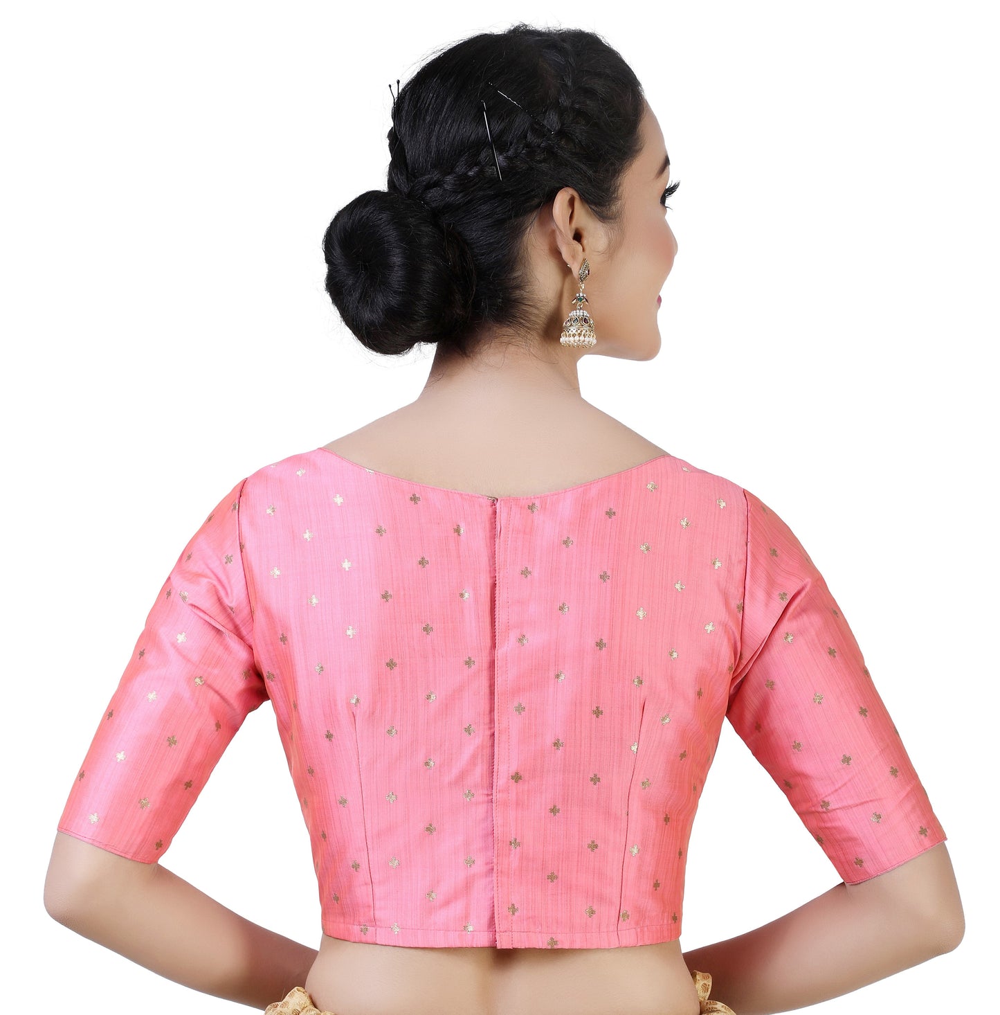 Women Pink Golden Saree Blouse  (1pc)