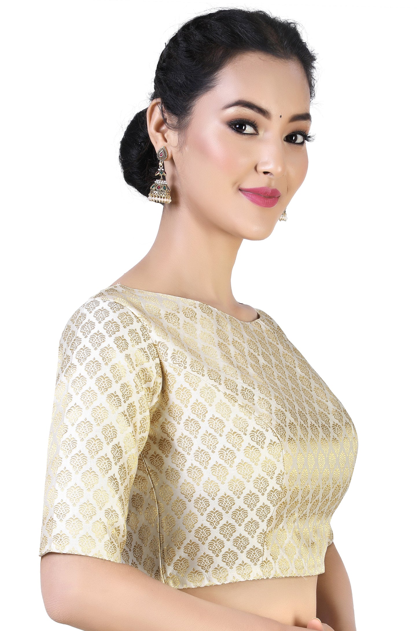 Women Cream Brocade Saree Blouse  (1pc)