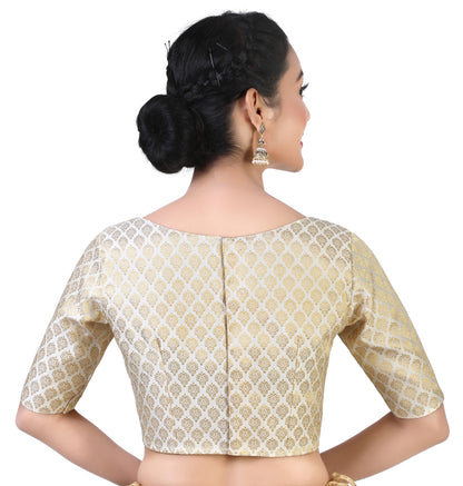 Women Cream Brocade Saree Blouse  (1pc)