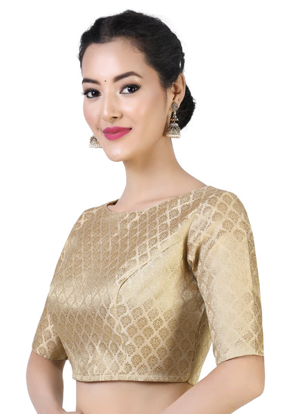 Women Gold Brocade Saree Blouse  (1pc)