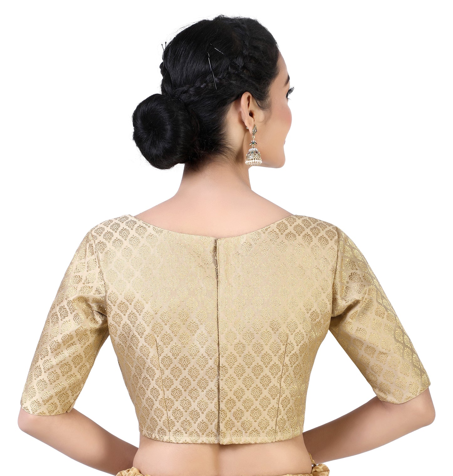 Women Gold Brocade Saree Blouse  (1pc)