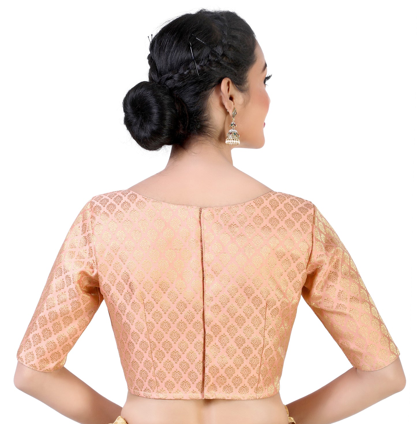 Women Peach Pastel Brocade Saree Blouse  (1pc)