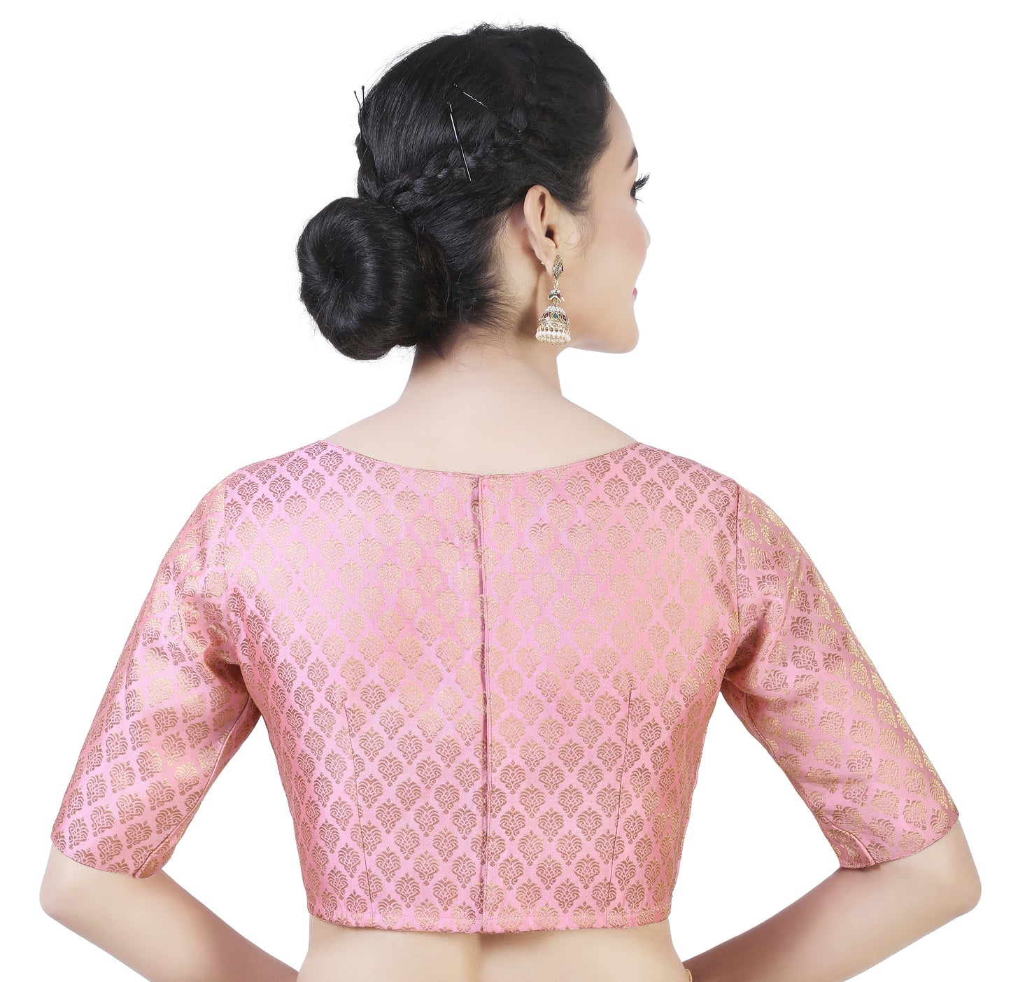 Women Baby Pink Pastel Brocade Saree Blouse  (1pc)