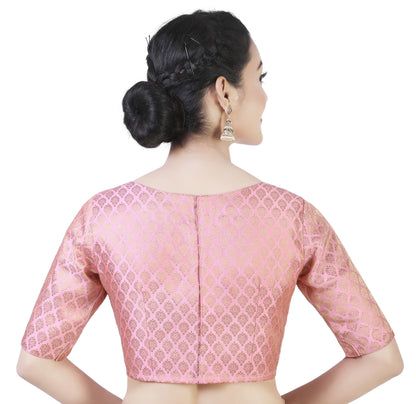 Women Baby Pink Pastel Brocade Saree Blouse  (1pc)