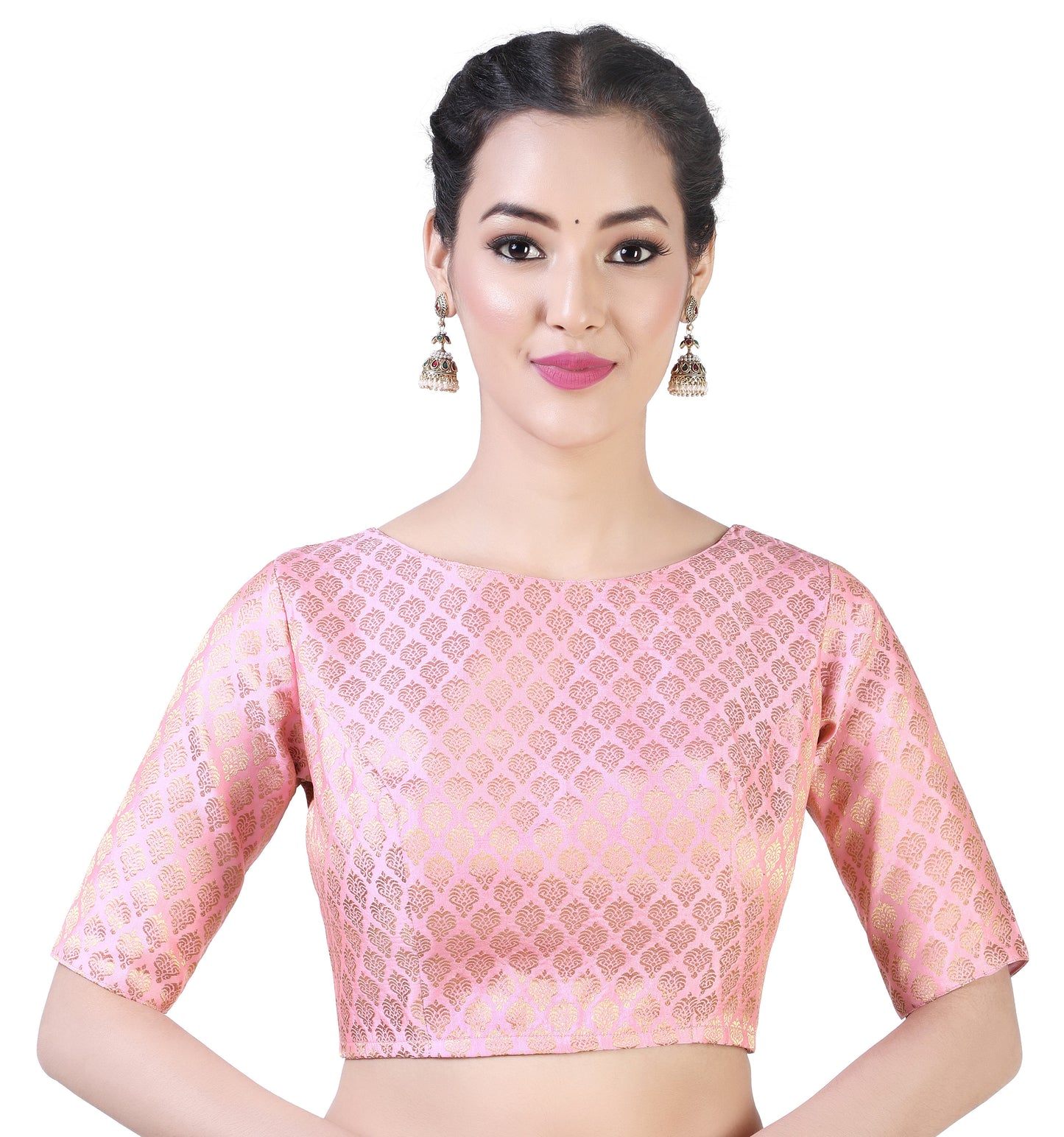 Women Baby Pink Pastel Brocade Saree Blouse  (1pc)