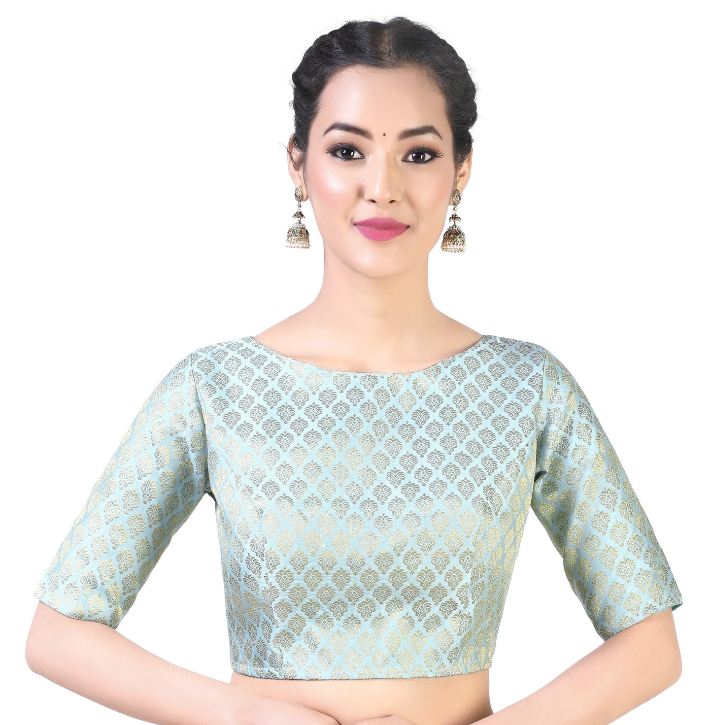 Women's Sky Blue Brocade Blouse - (1pc set)