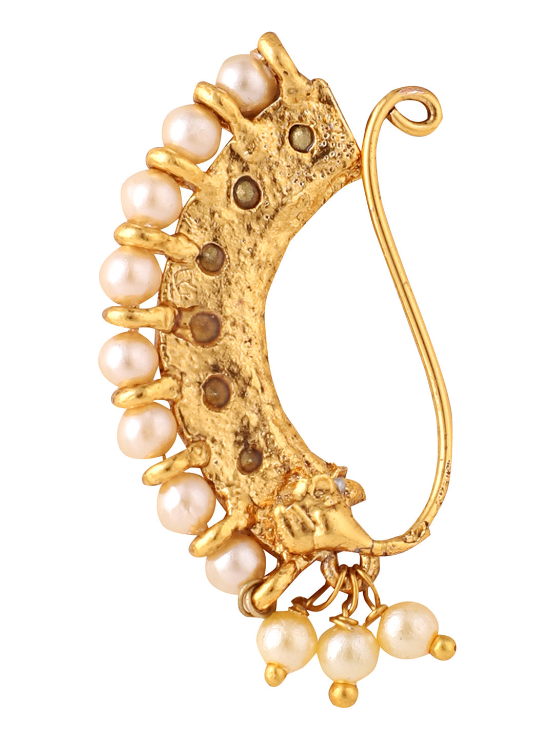 Traditional Gold-Plated Marathi Nose Nath With Pearls