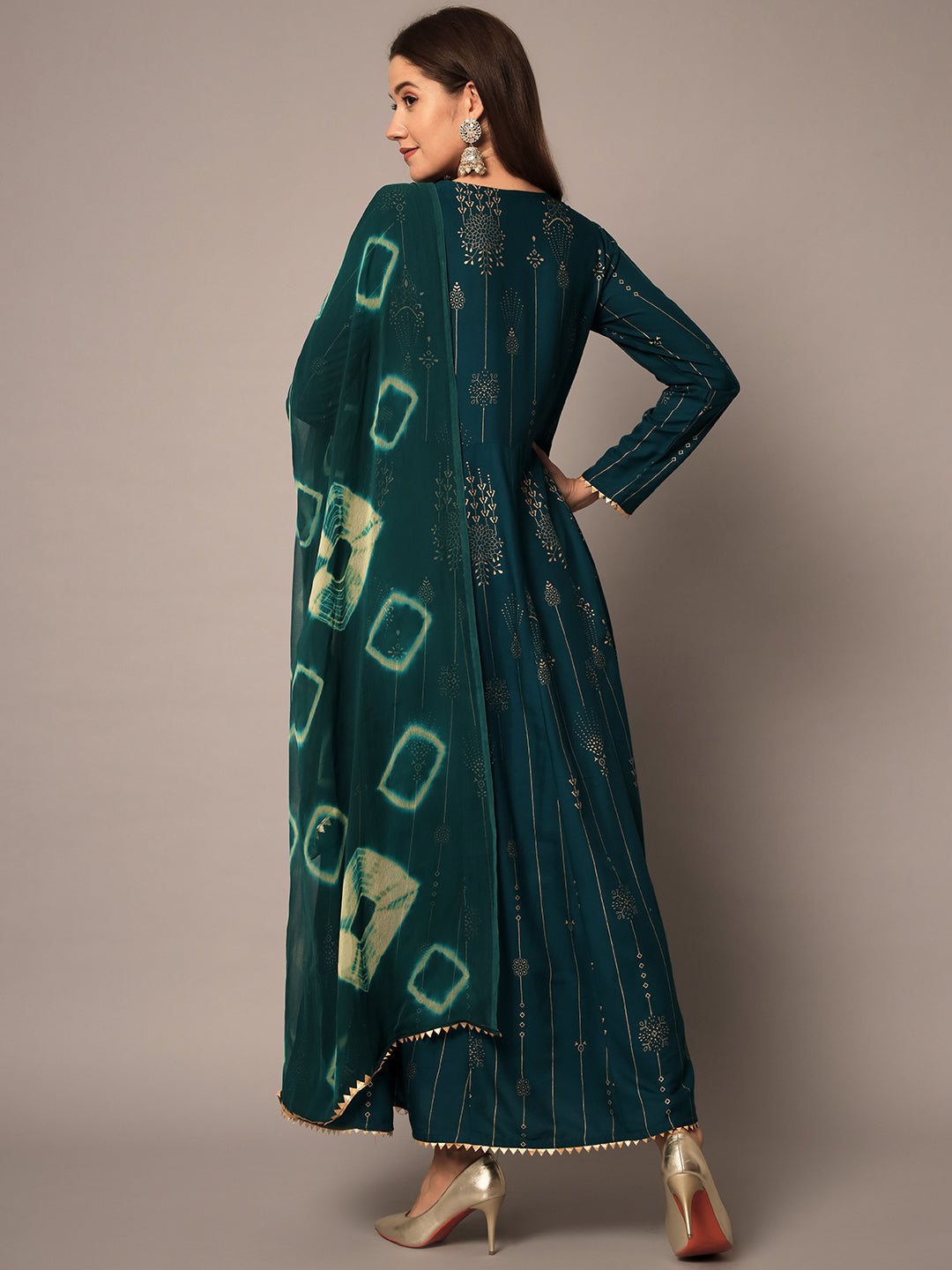 Women's  & Bottle Green Ethnic Motifs Maxi Dress