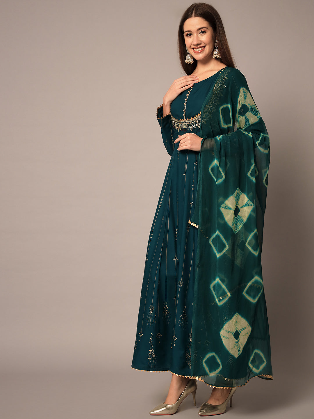 Women's  & Bottle Green Ethnic Motifs Maxi Dress