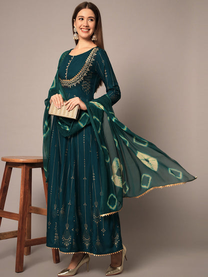 Women's  & Bottle Green Ethnic Motifs Maxi Dress