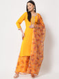 Women's Floral Mustard Straight Kurti With Floral Palazzo And Dupatta