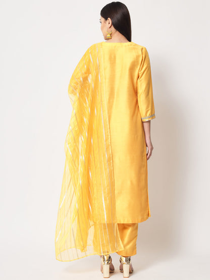 Women's Mustard Smiles Straight Kurti With Pants And Dupatta