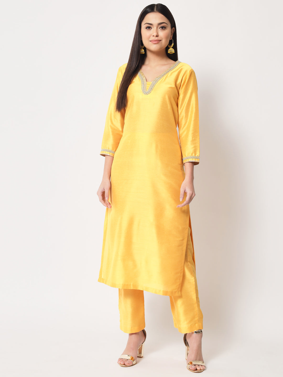 Women's Mustard Smiles Straight Kurti With Pants