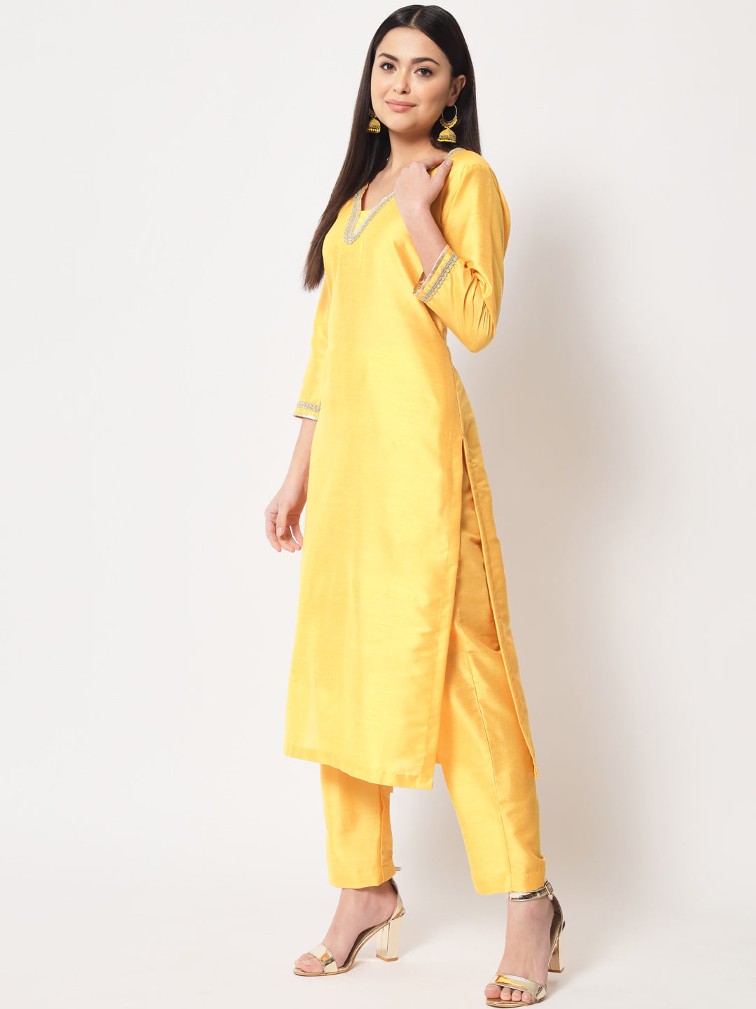 Women's Mustard Smiles Straight Kurti With Pants