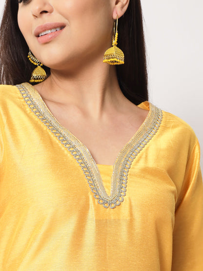 Women's Mustard Smiles Straight Kurti With Pants