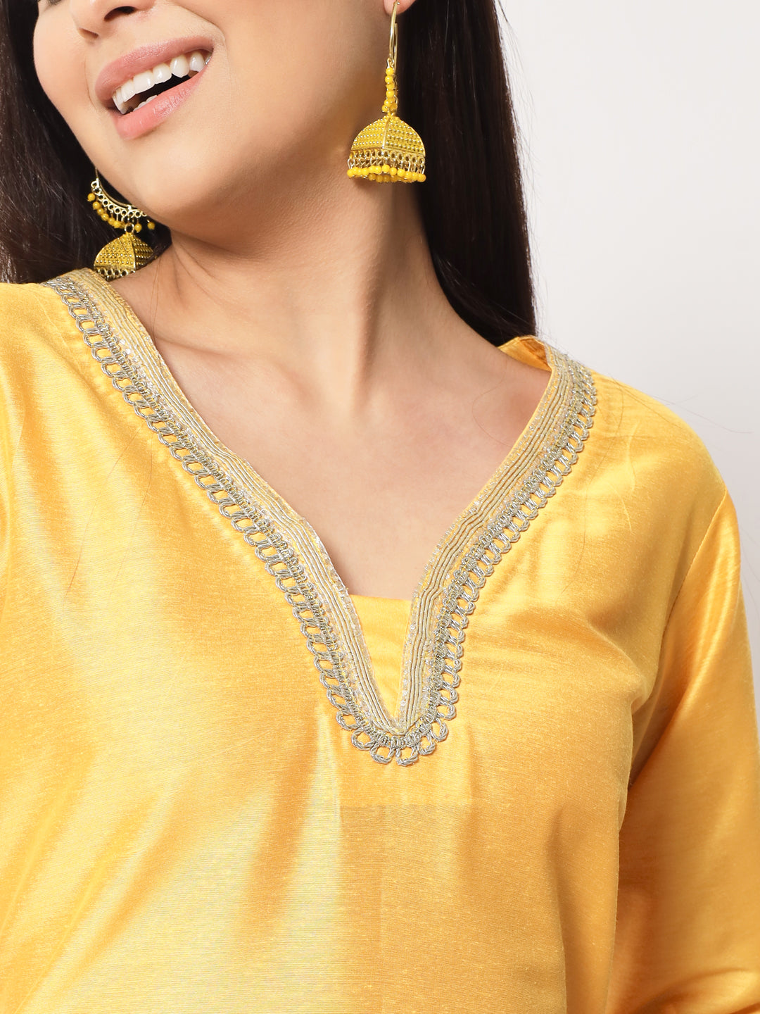 Women's Mustard Smiles Straight Kurti With Pants And Dupatta