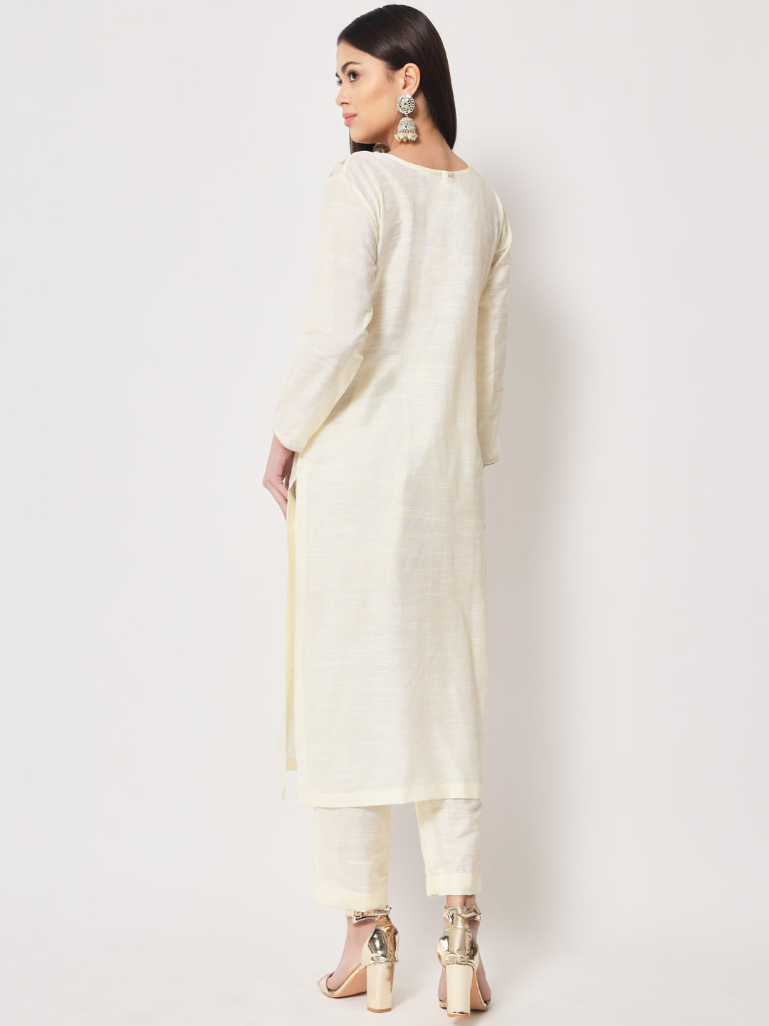 Women's Glowing Ivory Straight Kurti With Straight Pants