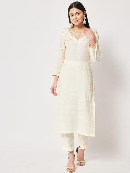 Women's Glowing Ivory Straight Kurti With Straight Pants