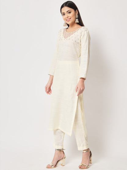 Women's Glowing Ivory Straight Kurti With Straight Pants