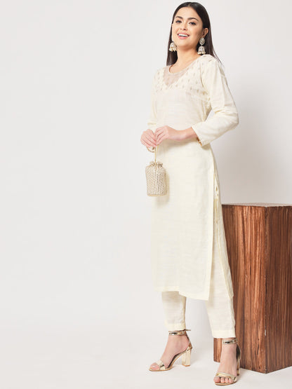 Women's Glowing Ivory Straight Kurti With Straight Pants