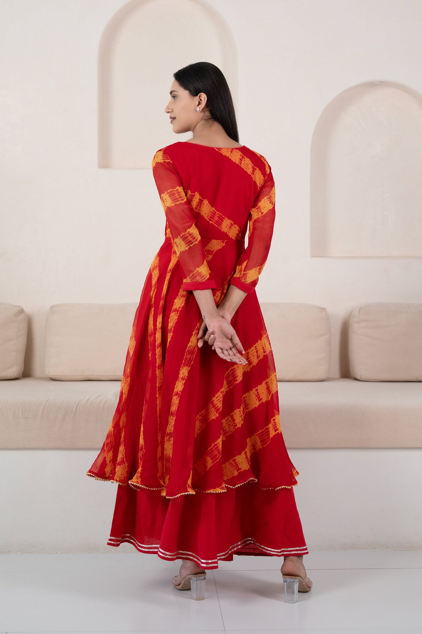 Women’S Red Anarkali Gown - (1Pc Set)