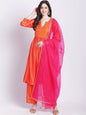 Women's Orange Punch A-Line Kurti With Straight Palazzo And Organza Dupatta