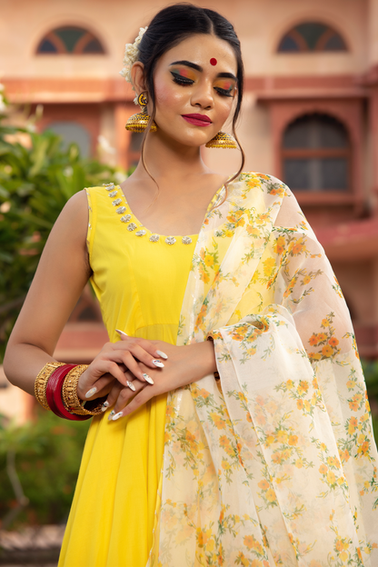 Women's YELLOW BERRY COTTON ANARKALI SET- Pomcha Jaipur