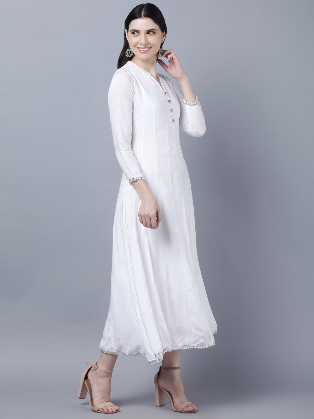 Women's White Anarkali Kurta With Dupatta