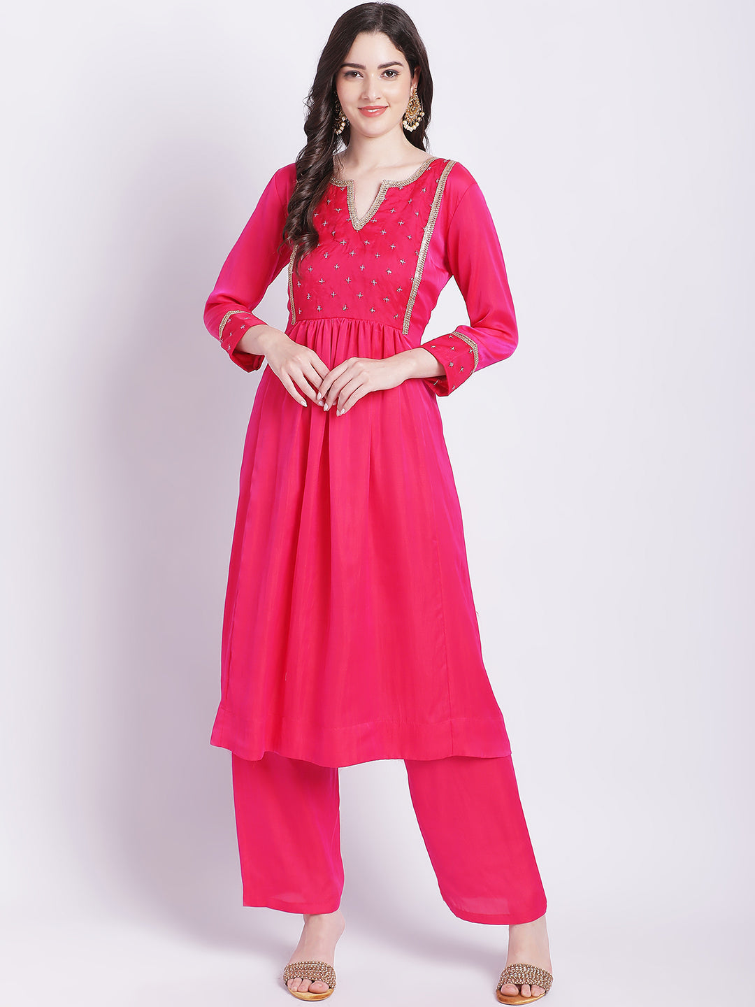 Women's Pink Punch A-Line Kurti With Straight Palazzo