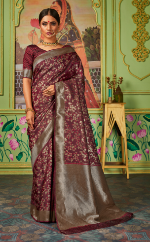 Women's Shiny Banarasi silk Woven Saree