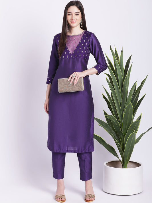 Women's Glowing Purple Straight Kurti With Straight Pants