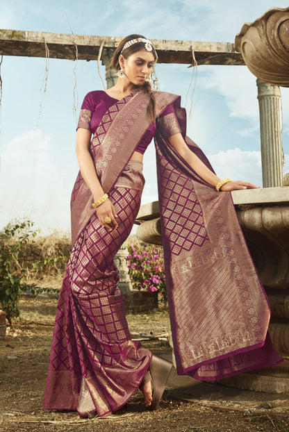 Women's Purple color Banarasi Silk Woven saree