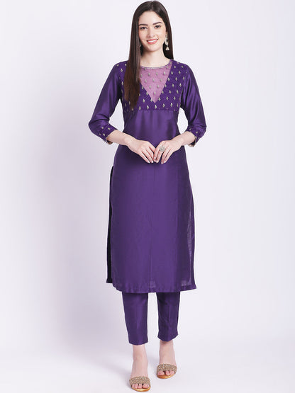 Women's Glowing Purple Straight Kurti With Straight Pants